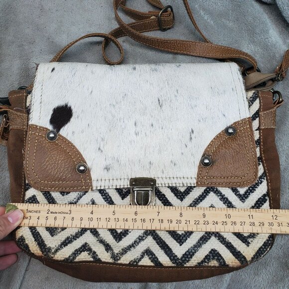 Myra Bag Purse Womens Upcycled Hair-On Leather & Cotton Canvas Sling Bag *Read* - Picture 5 of 12
